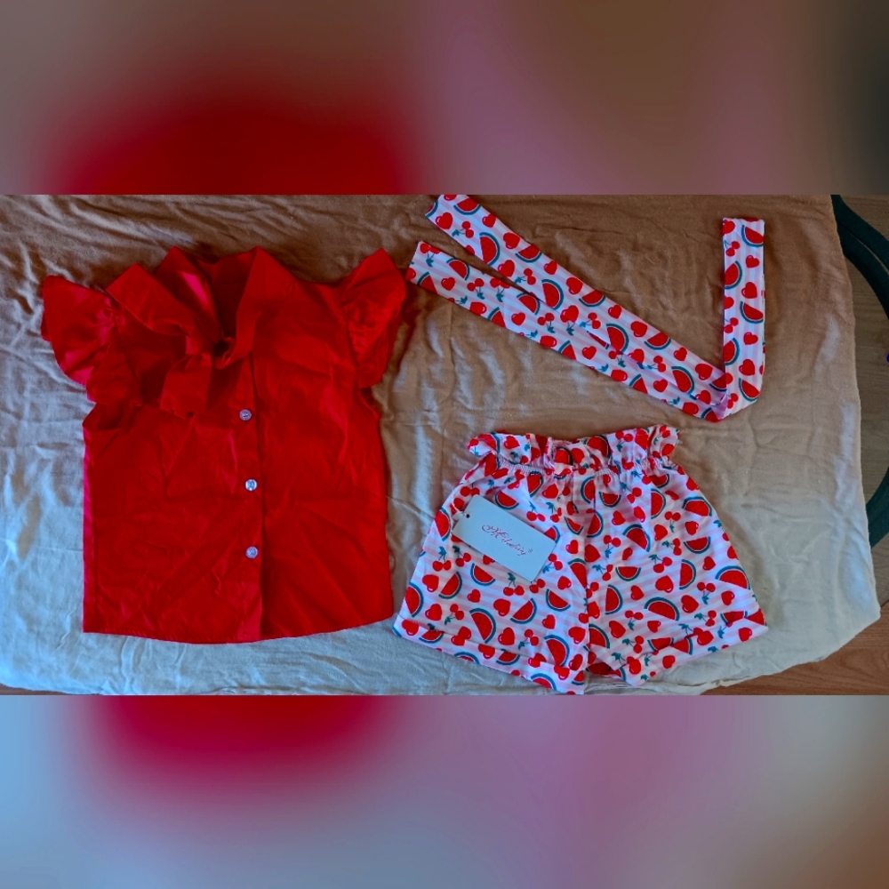 2 pice watermelon baby outfit with belt